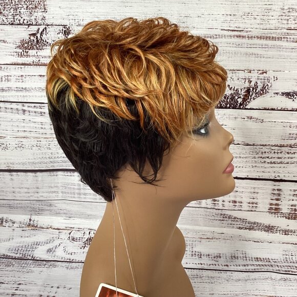 Dosa Black Tapered Wig with Firey Red Top Salmon Heat Safe Adjustable Synthetic - Picture 2 of 7